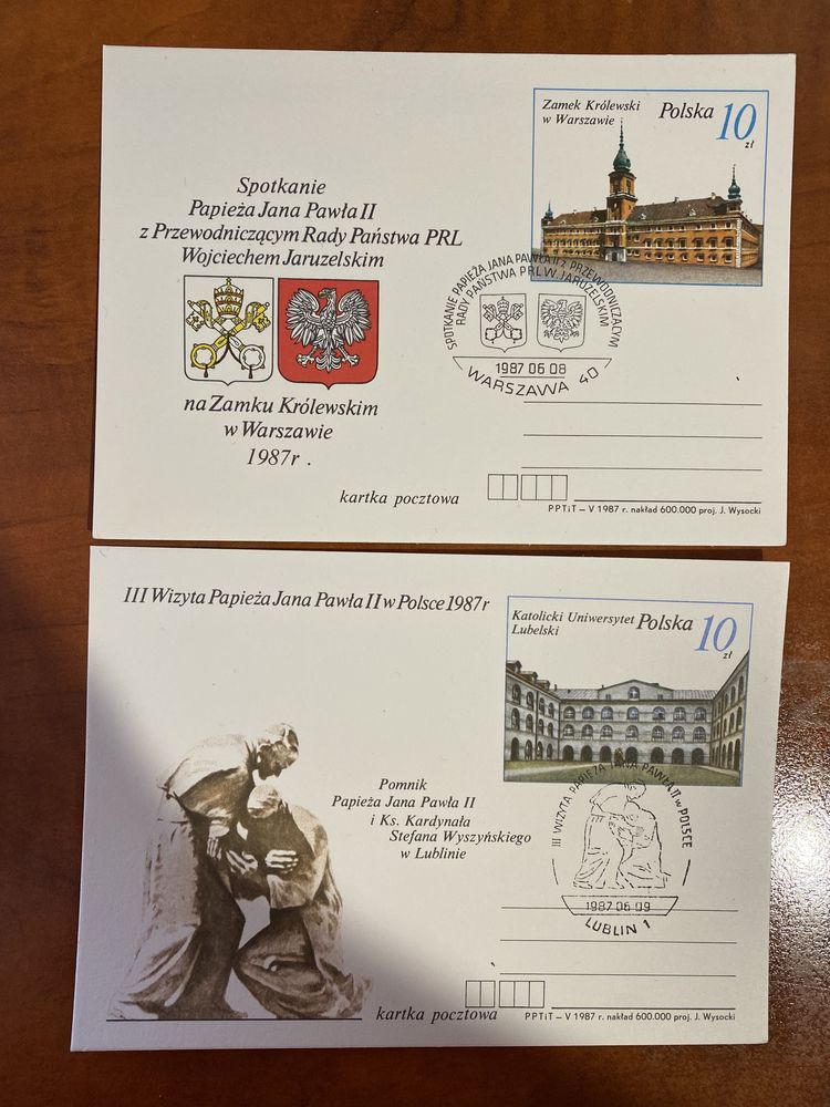 Pamiątkowe kartki pocztowe - III wizyta Jana Pawła II w Polsce 1987r.