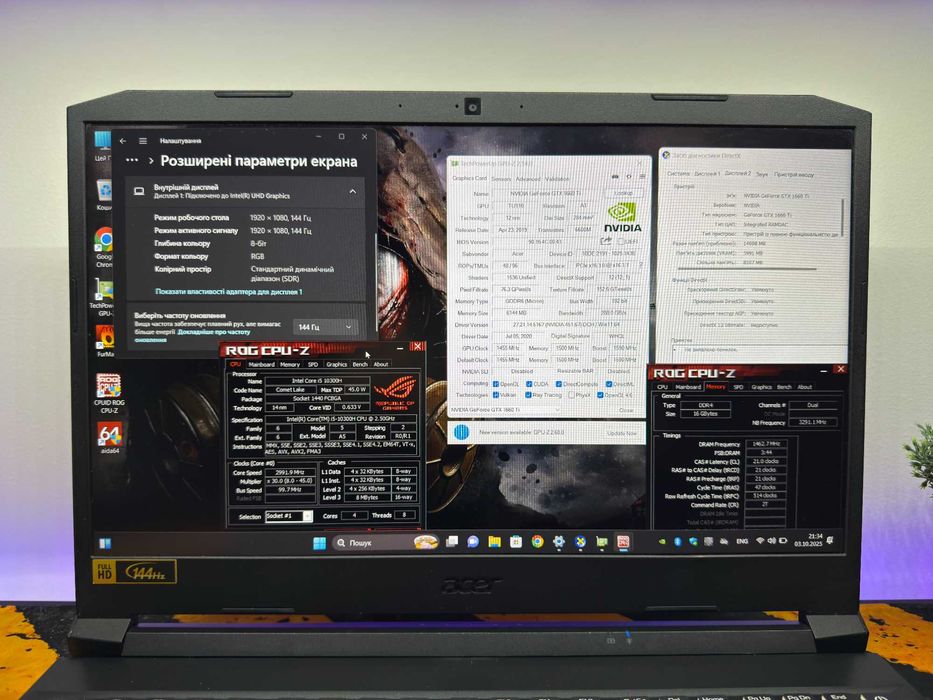 Acer Nitro 5, gtx1660ti, core i5, 144 hz