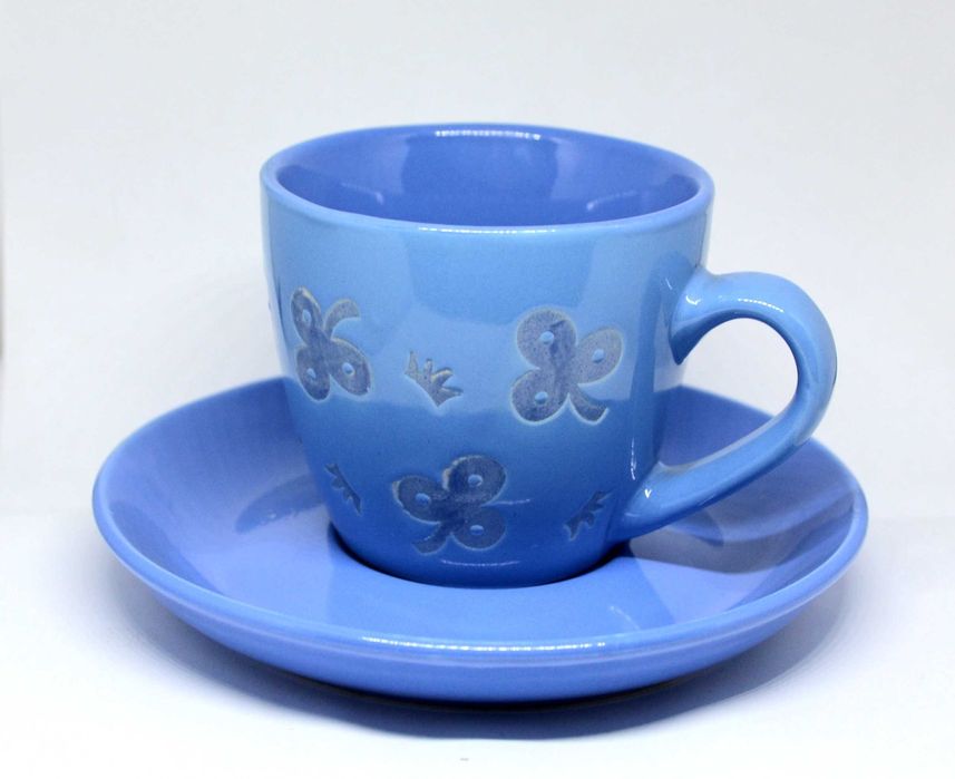 Ceramiczna Filiżanka i spodek Niebieska Belle Vaiselle Lata 90.