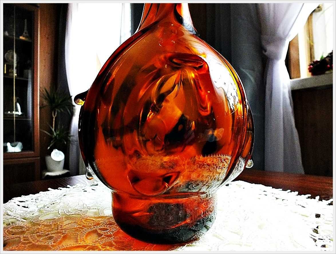Wazon Sękacz UNIKAT bursztynowy / miodowy Rwaniec 34cm PRL