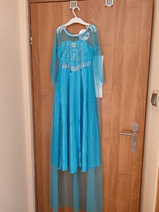 Strój przebranie Sukienka balowa ELSA kraina lodu 130 gratis dodatki