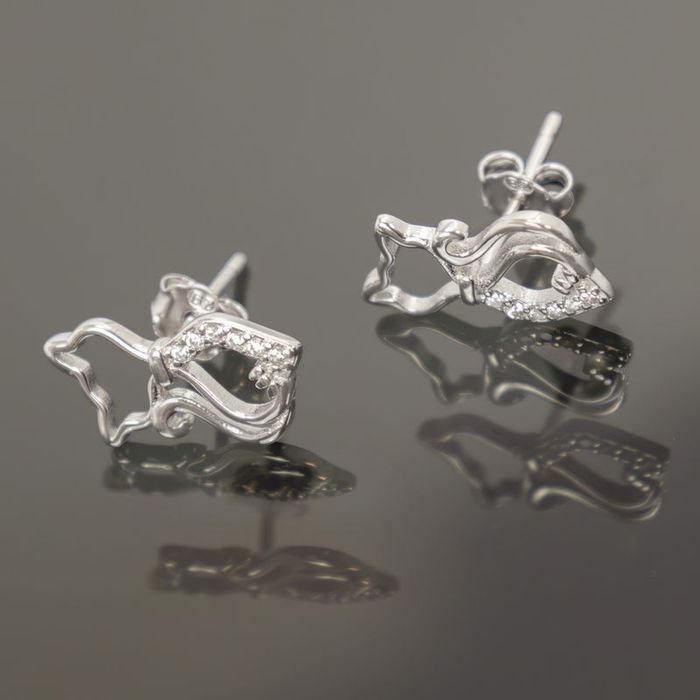 Kolczyki Srebrne Kotki Dla Dziewczynki 925 Na Komunię Na Chrzest + Gra