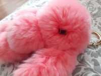 Brelok futrzany królik, kolor malinowy/różowy