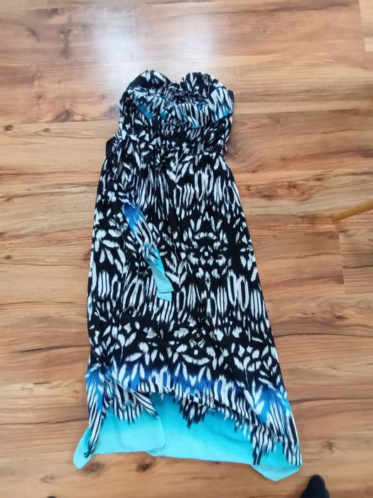 Sukienka 36 S bez ramiączek tuba lato niebieska zwiewna letnia czarna