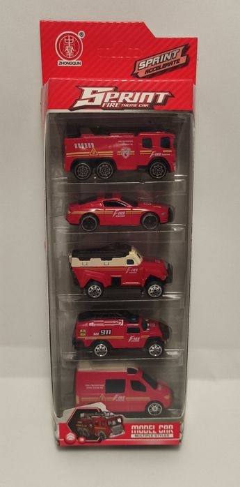 Zestaw metalowych autek strażackich