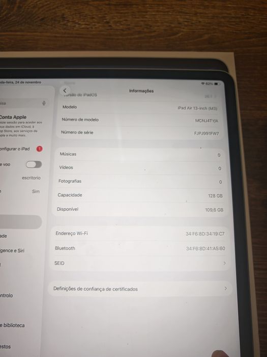 iPad Air 13" 128GB Azul Semi-novo, C/Garantia Aceito Retomas