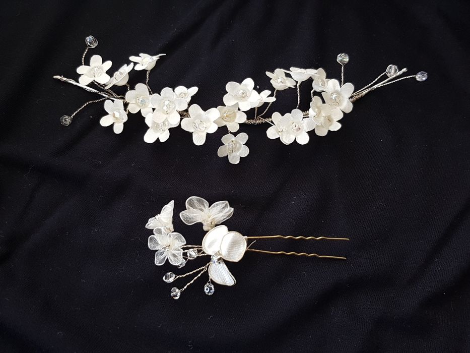 Ślubna spinka wsuwka do włosów butonierka kwiaty boho chic vintage