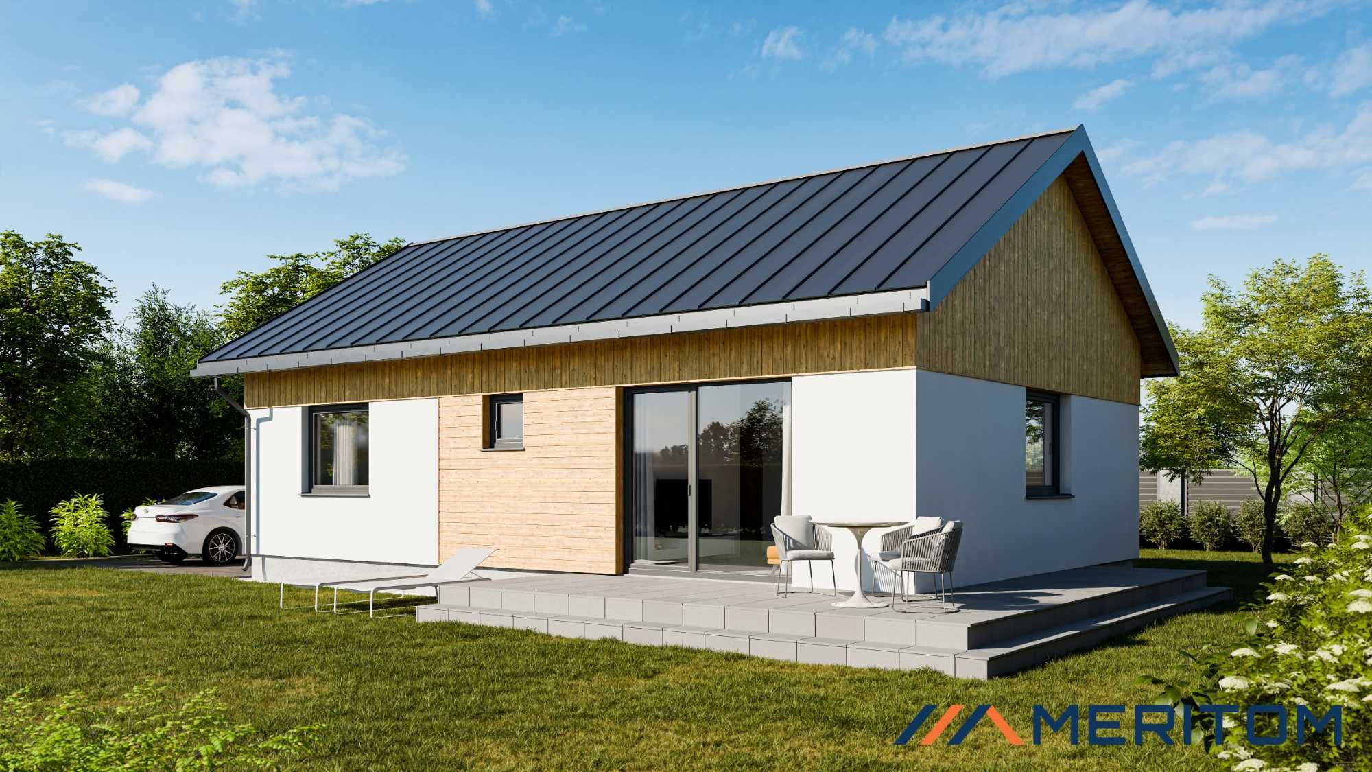 Dom PARTERO P3 mieszkalny całoroczny szkieletowy taras drewno 81,93m2
