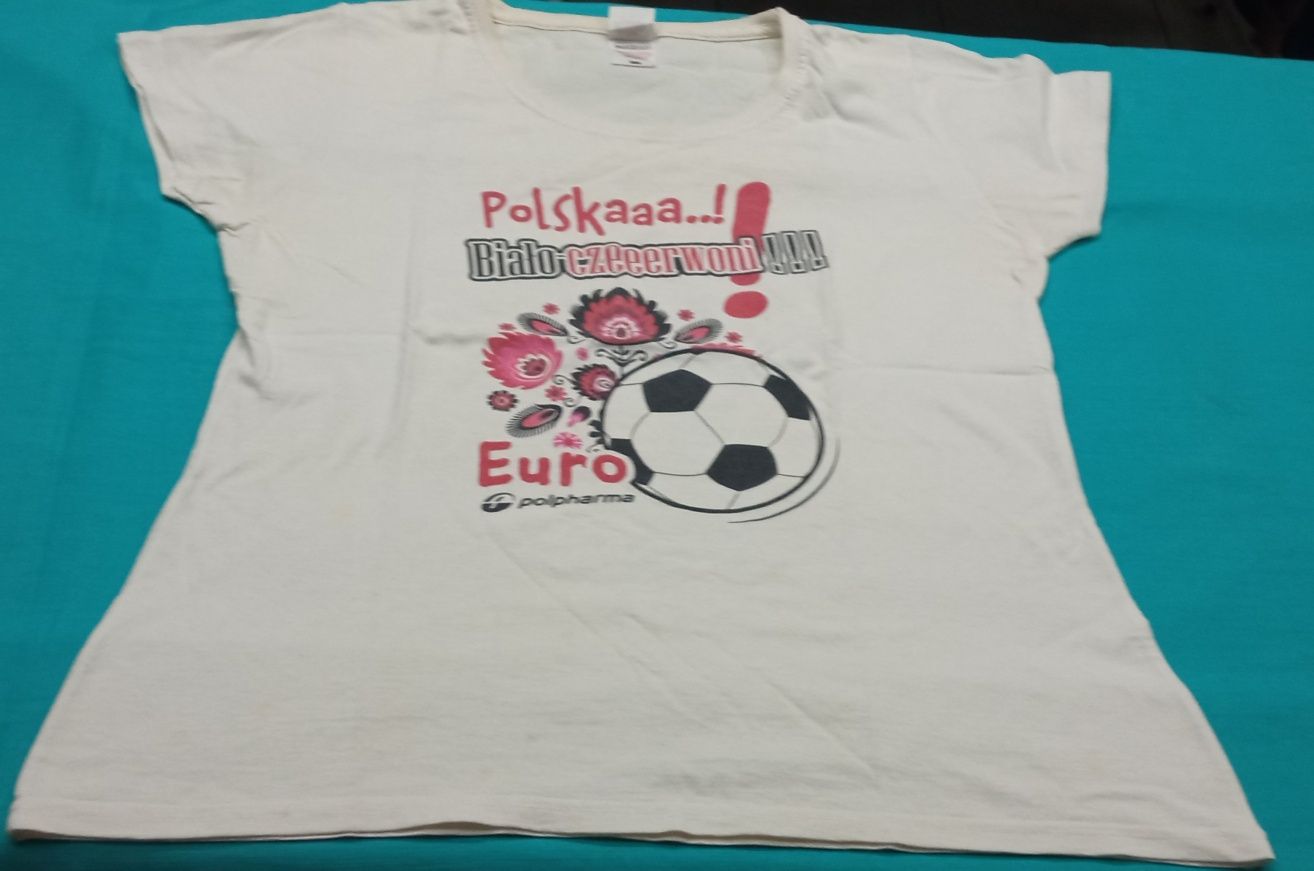 T-shirt damski biały -nadruk Euro piłka n. L