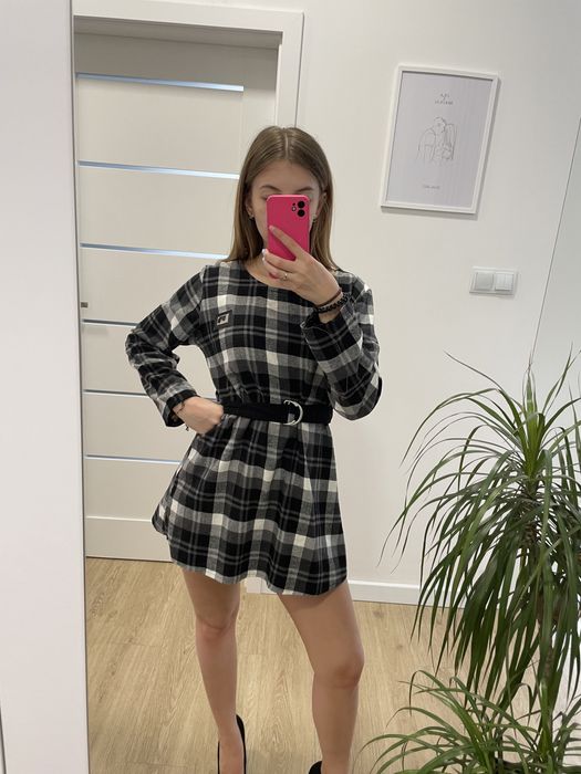 Sukienka mini w kratkę długi rękaw roz. 34