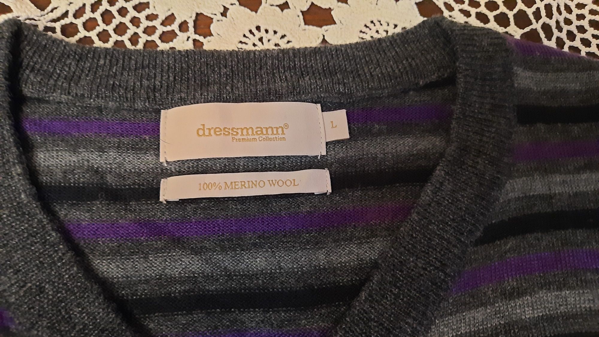 Dressmann męski sweter 100%wełna merino L jak nowy