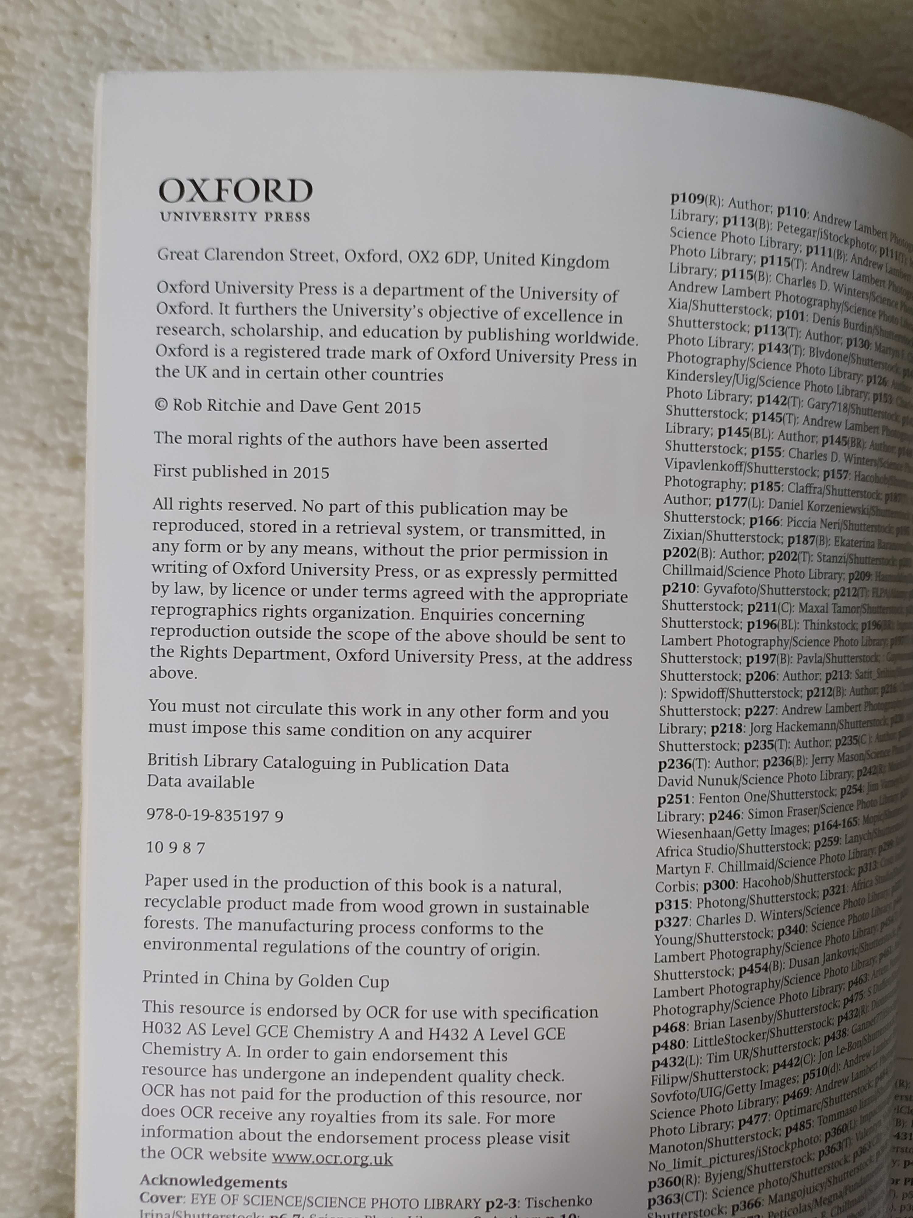 "A Level Chemistry For OCR A" Rob Ritchie, Dave Gent OXFORD