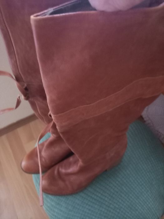 Brązowe skóra dlugie kowbojki rozmiar 38