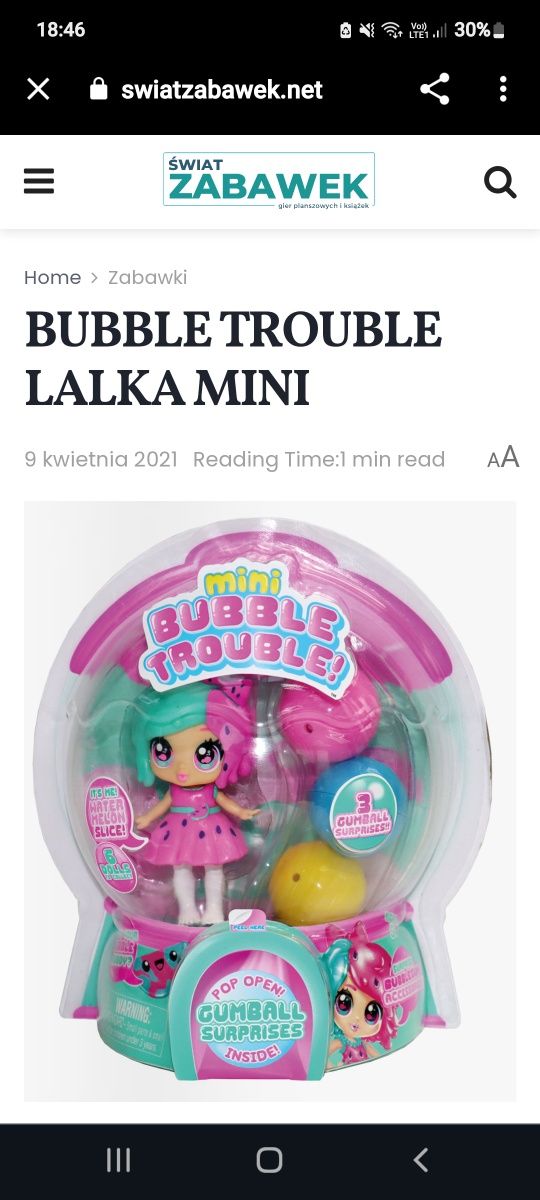 Laleczka bubble trouble lalka mini