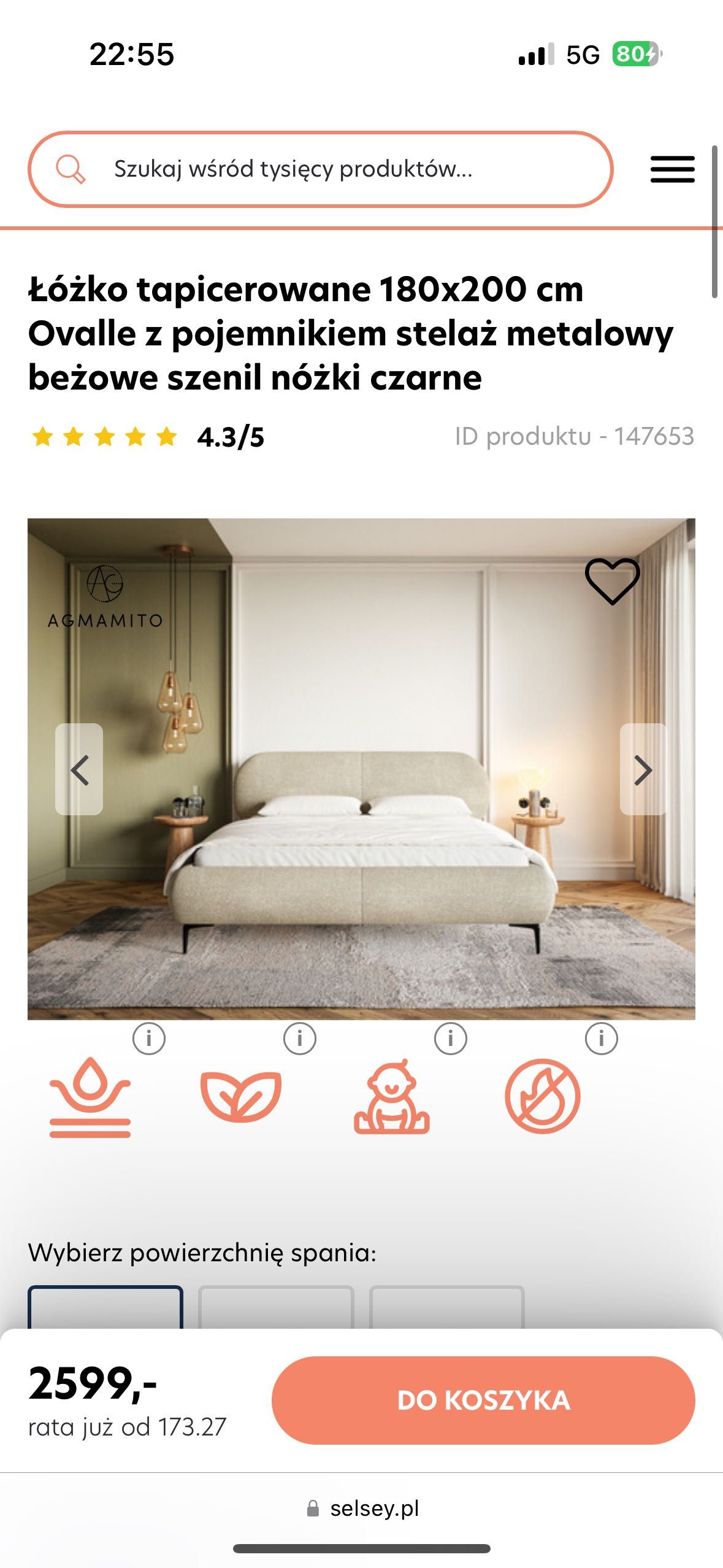Nowe niezłozone łóżko selsey