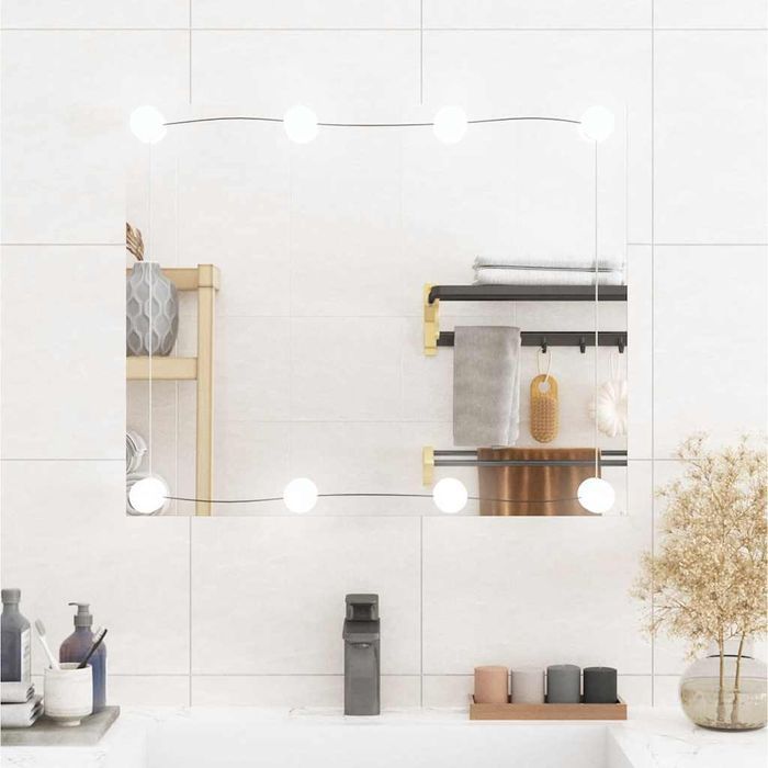 Vidaxl Lustro Ścienne Z Led, 50X60 Cm, Szklane, Prostokątne