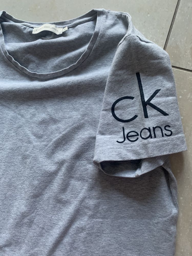 CK Calvin Klein bluzka T- Shirt damska szara r. L, bawełna