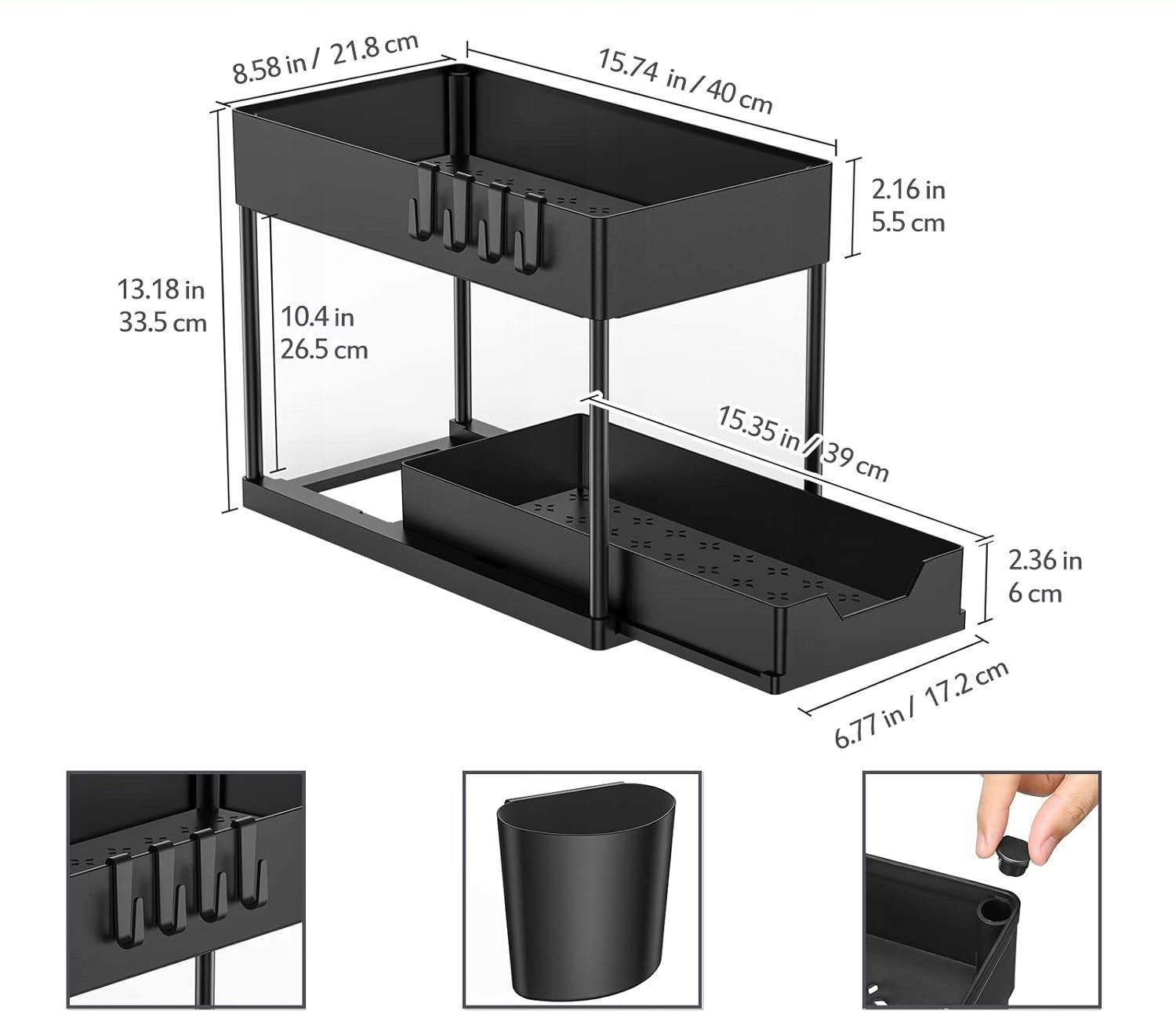 puricon 2-poziomowy organizer pod umywalkę  pod zlew z szufladą czar