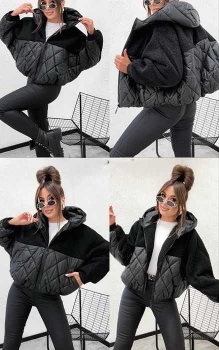 Kurtka przejściowa, czarna , z kapturem i misiem roz. L