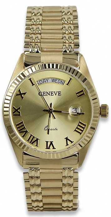 Złoty zegarek z bransoletą męski 14k Geneve mw013ydy2&mbw006y W