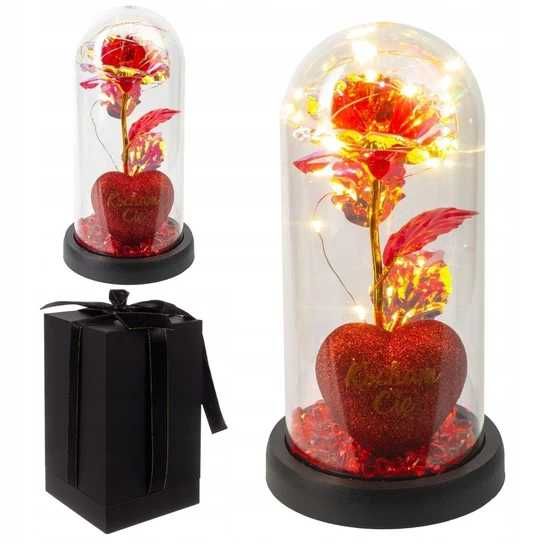 Wieczna róża szkło LED NAPIS - Serce - Kocham Cię Dzień Matki