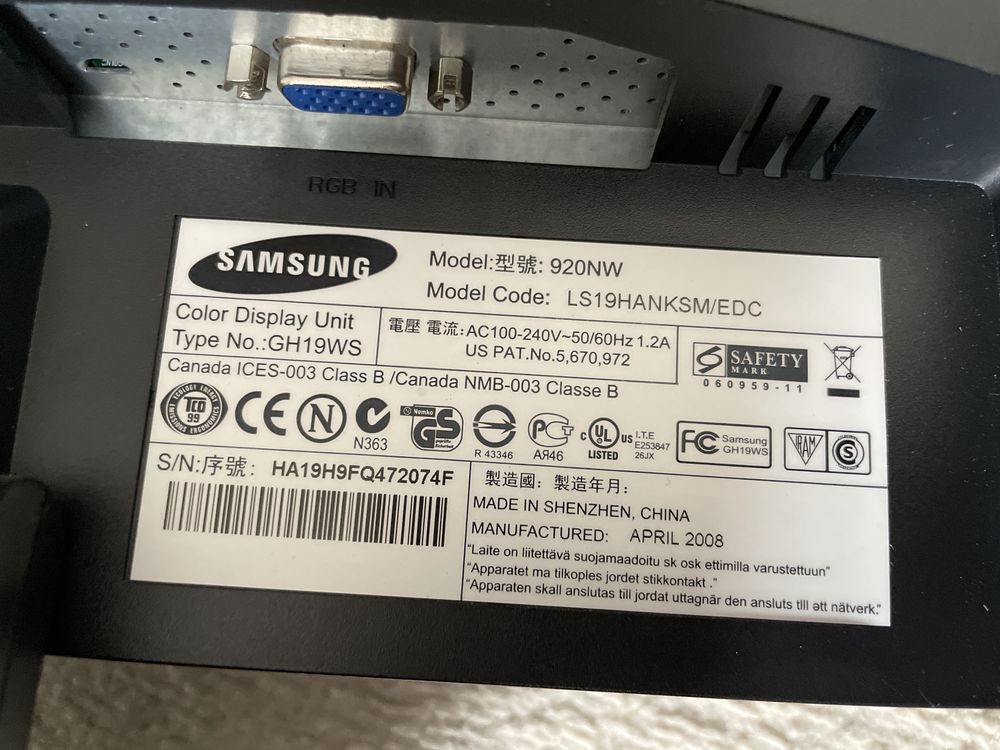 Monitor Samsung SyncMaster 920NW