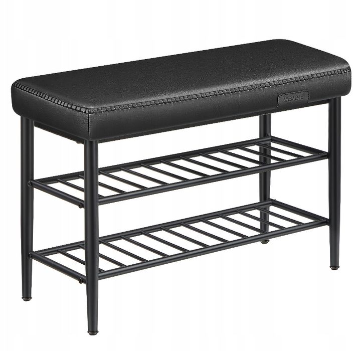 Solidna szafka na buty z siedziskiem czarna sztuczna skóra