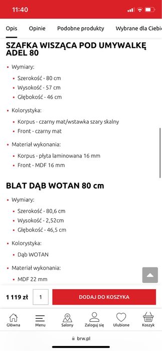 Szafka łazienkowa 80 cm czarny Ryflowany front, drewniany blat x 2