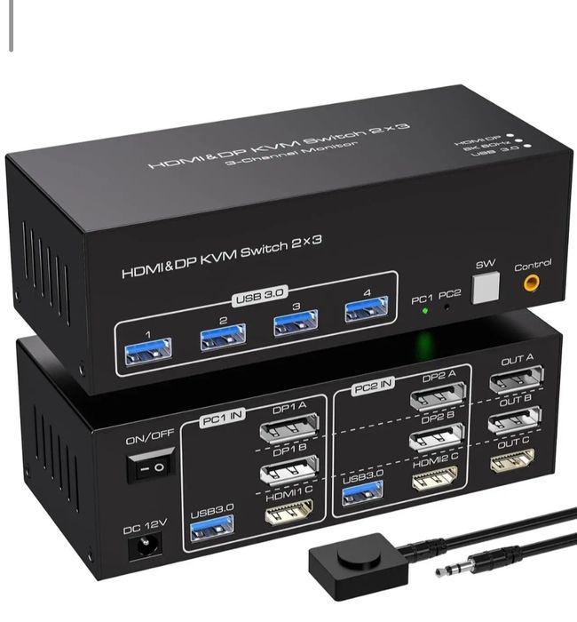 KVM-переключатель VPFET 8K на 3 монитора для 2 ПК HDMI и DP 4 USB 3.0