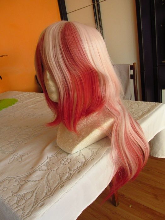 peruka różowa dwukolorowa ombre dwa kolory róż ciemny długa
