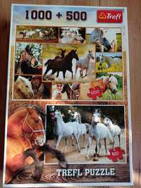 Puzzle Trefl 1000+500, konie, kompletne, jak nowe