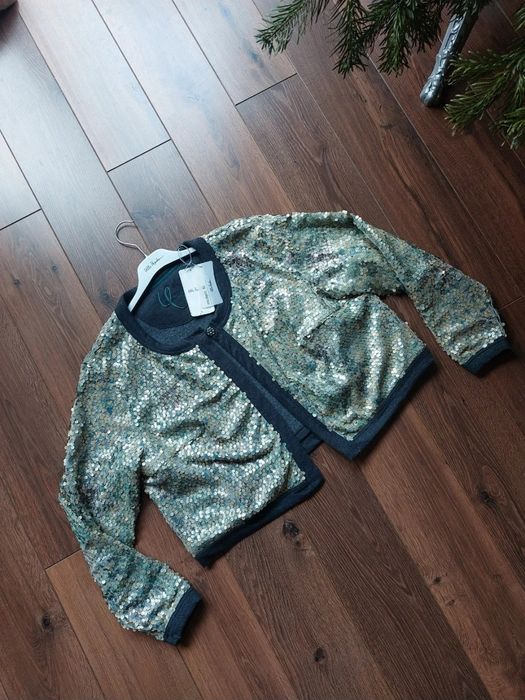 Piękne bolerko Ulla Popken w złote pajetki ocieplane, r. 46/48