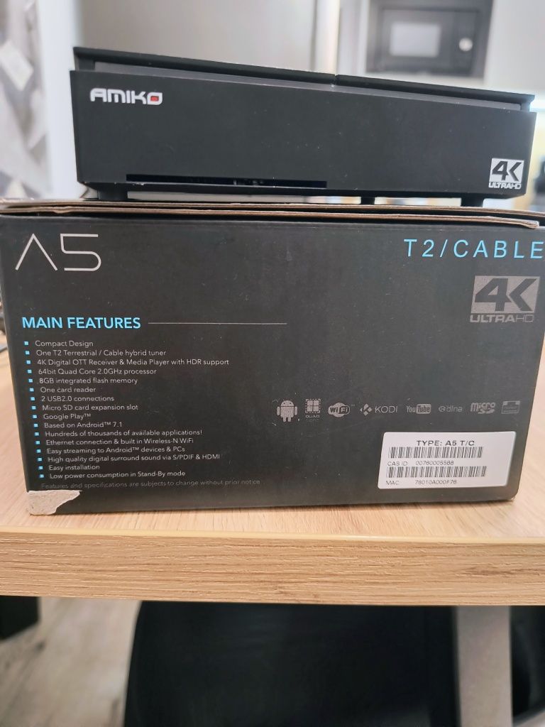 Tuner Amiko A5 T2/CABLE 4K DVB-T2
