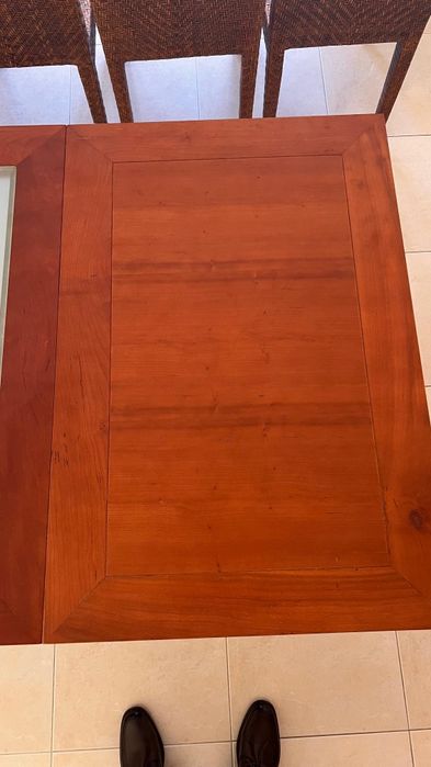 Mesa de Jantar em Madeira Maciça c/ Tampo de Vidro Central (Em Excelen