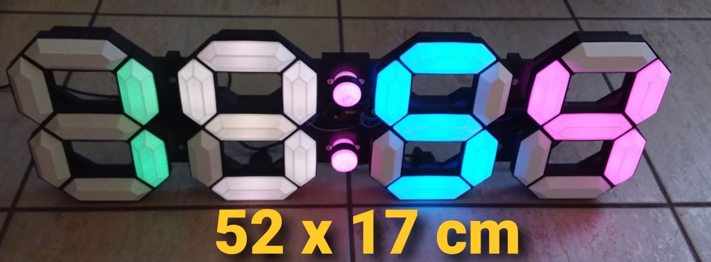 Nowy, duży, wielokolorowy zegar LED 17x52cm + temperatura