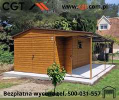 Garaż drewnopodobny 3x6 z wiatą 2m szeroką