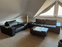 komplet Kler sofa,fotel ,stolik/pufa brązowa skóra