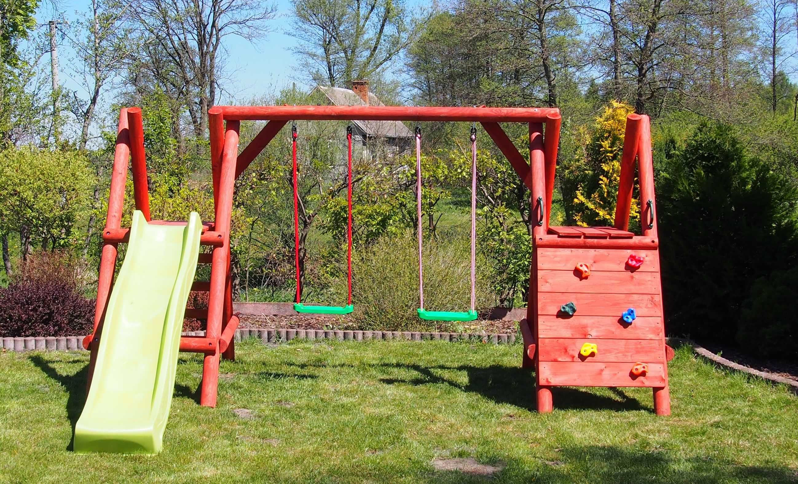 Drewniany Plac Zabaw do Ogrodu OLAF 2Huśtawki Ślizg Ścianka PRODUCENT