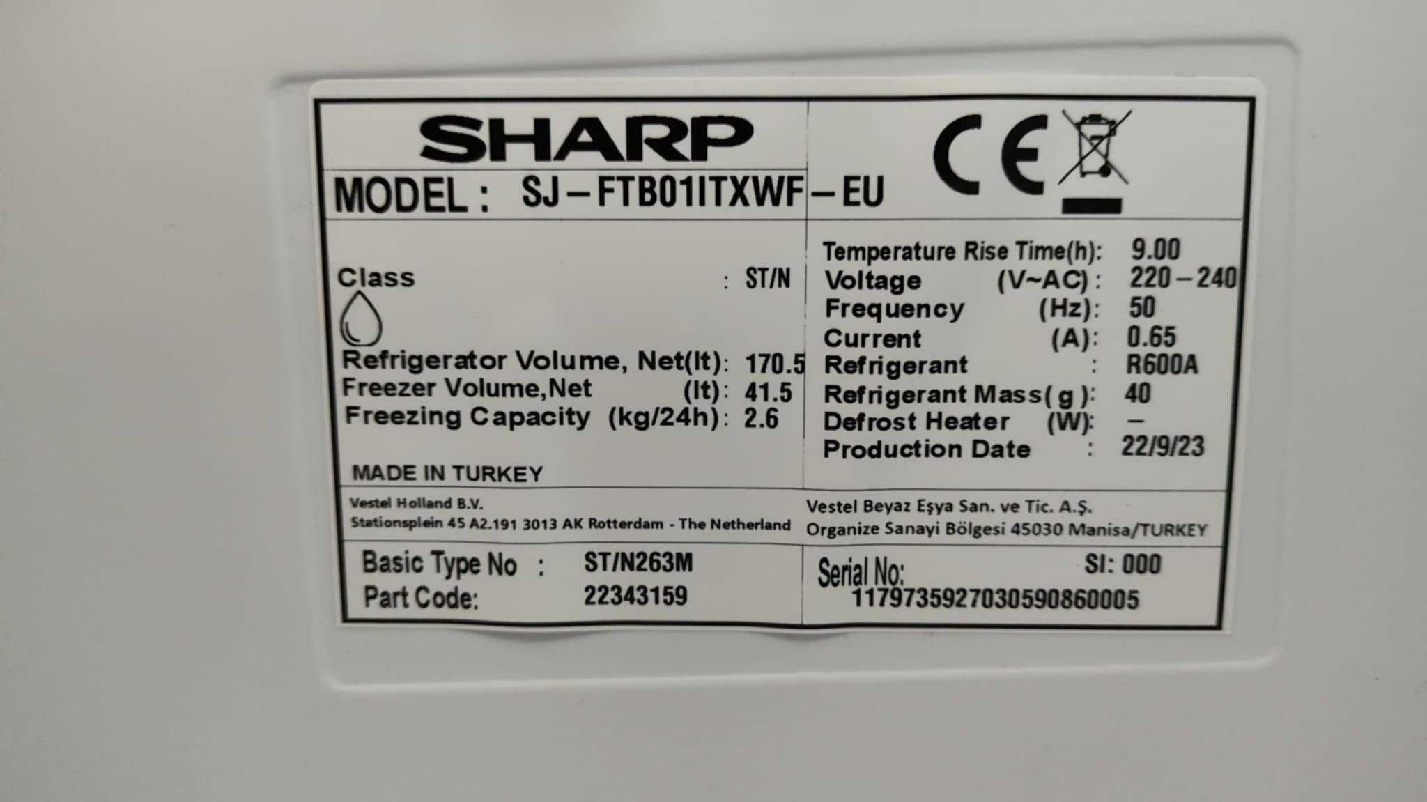 Lodówka Sharp SJ-FTB01ITXWF-EU 145cm