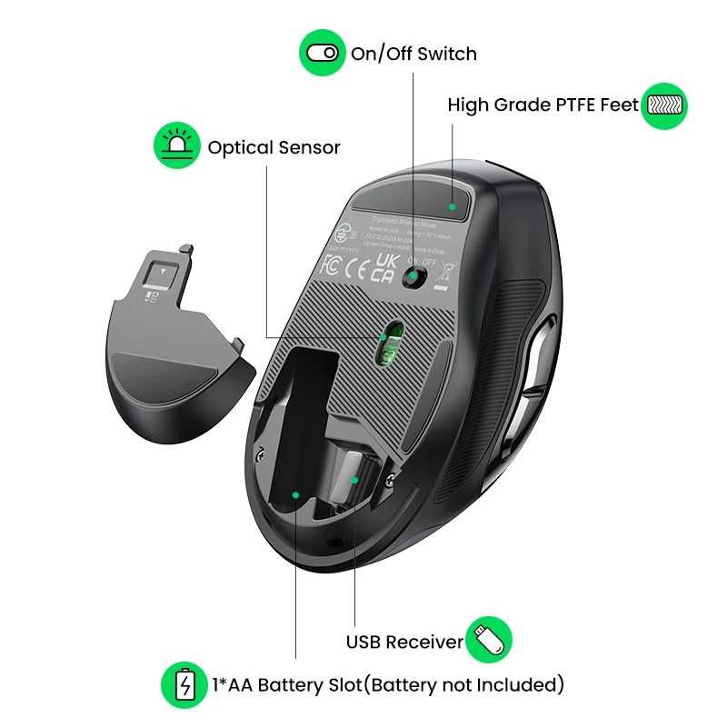 Безшумна безпровідна миша UGREEN MU006 2.4G Ergonomic Wireless Mouse