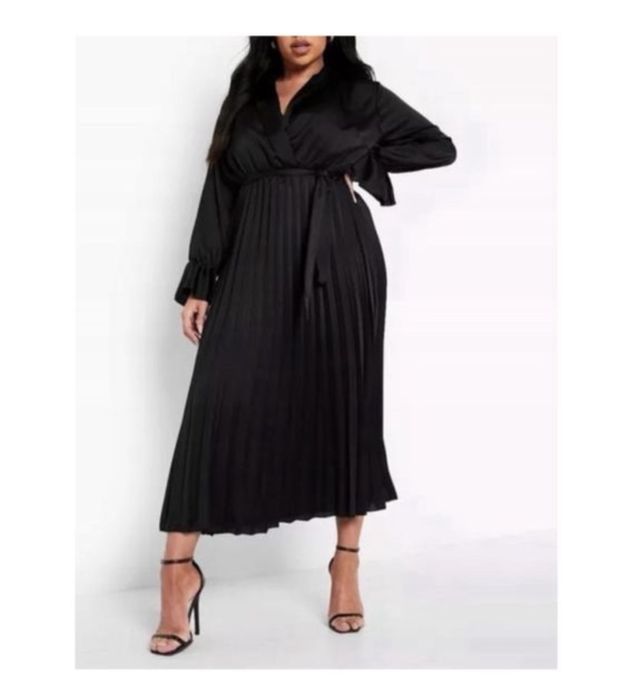 satynowa sukienka midi plisowana kopertowa 46 3 xl 44 xxl