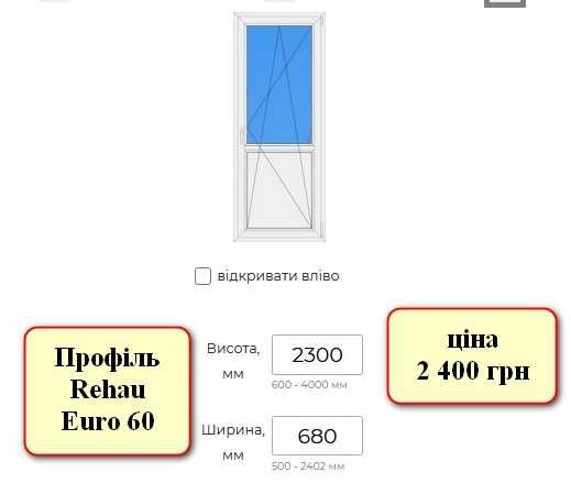 Вікна, двері (балкон) метало пластикові Rehau Euro 60 (б/у)