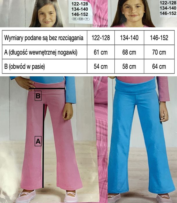 Spodnie dziewczęce dzwony bawełna niebieskie i różowe