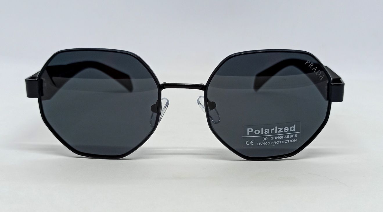 Женские брендовые очки черные ромбовидные в черном металле поляризован