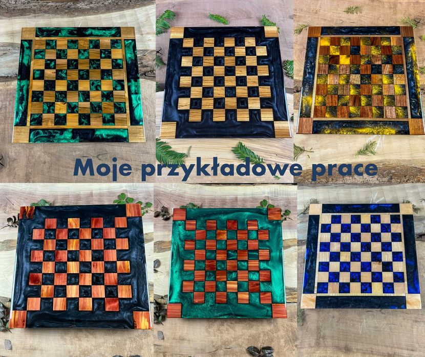 Ręcznie wykonana szachownica plansza warcaby żywica drewno egzotyczne