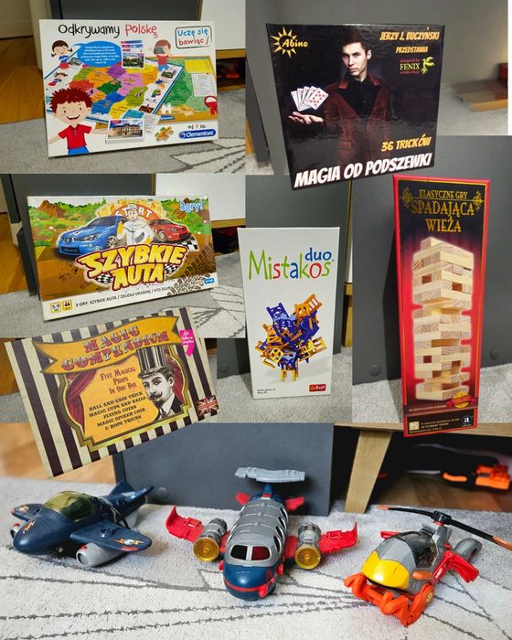 Duży Zestaw Zabawek 8w1 – Fisher Price, gry rodzinne, magia, Jenga