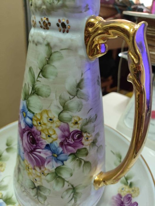 jarro e bacia porcelanas j.santana motivo floral Pintado a mao