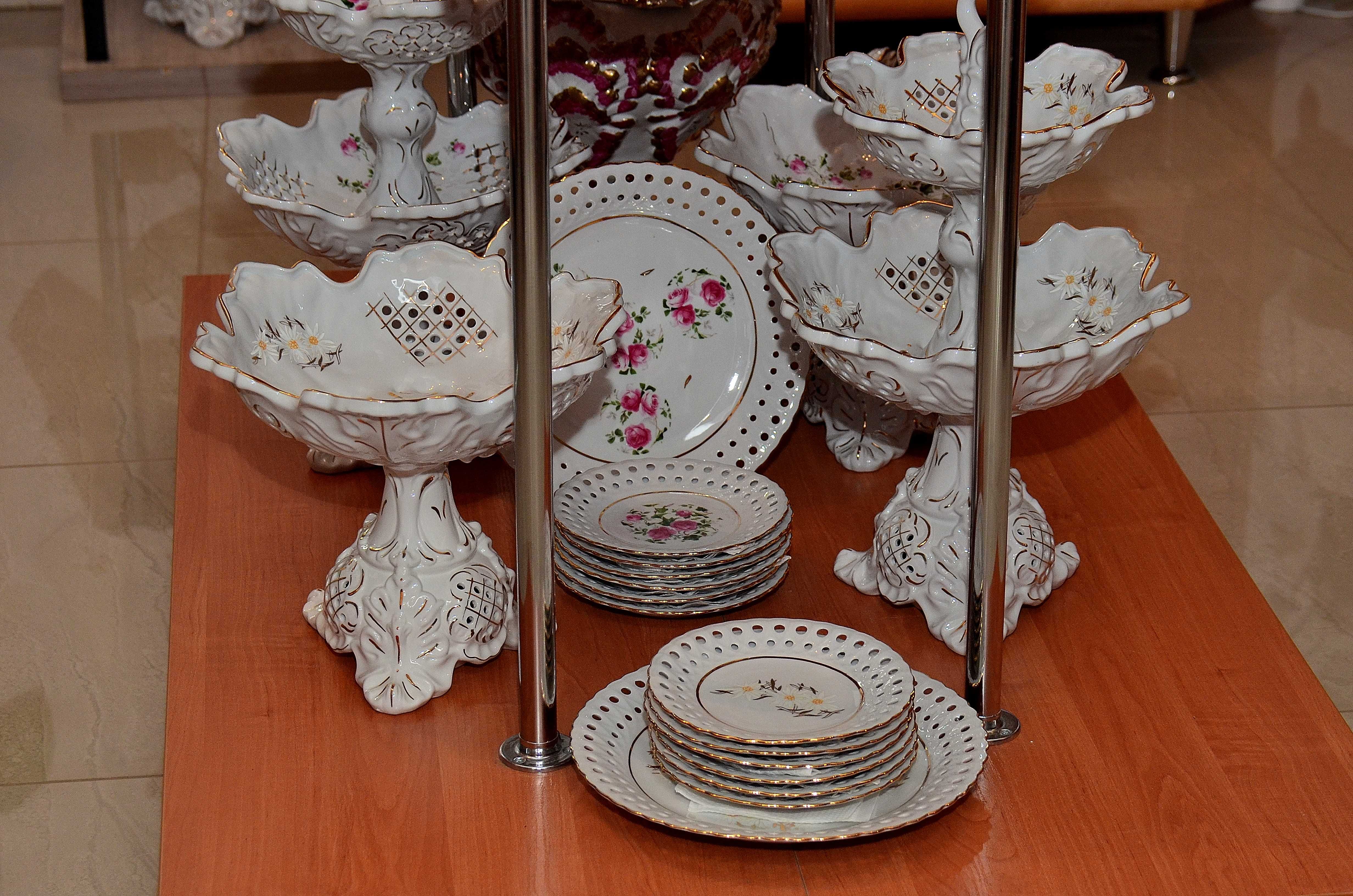 Zestaw owocarki i talerze deserowe Porcelana Rumunia NOFI Alba Iulia,