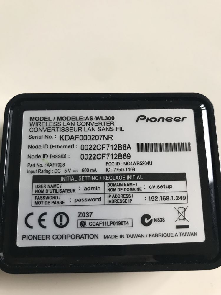 Pioneer AS-WL300 Wi-Fi адаптер