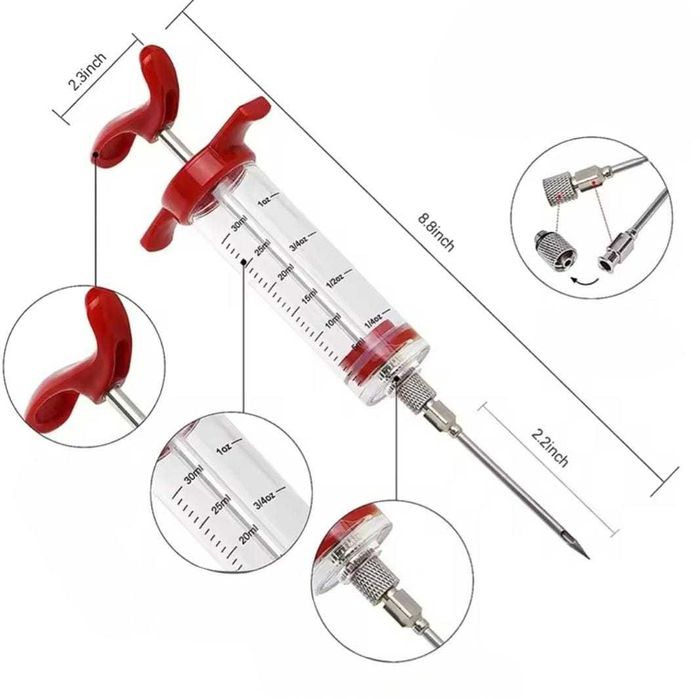 Strzykawka do nadziewania mięsa, paczków z trzema igłami